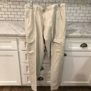 Roundtree & Yorke Cargo Pants Mens 34x32 Beige Linen Cotton Straight Fit Pockets